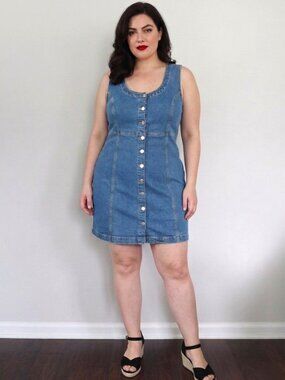 GAP Plus Size Button Front Sleeveless Denim Dress